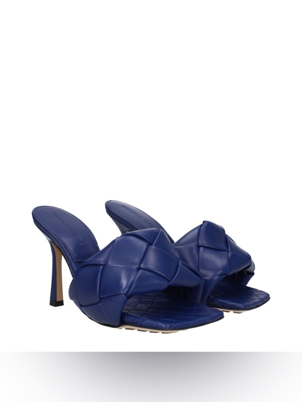 🆕 Bottega Veneta Navy Blue Woven Intrecciato Lido Slide Heeled Sandals - 38C - Picture 2 of 14